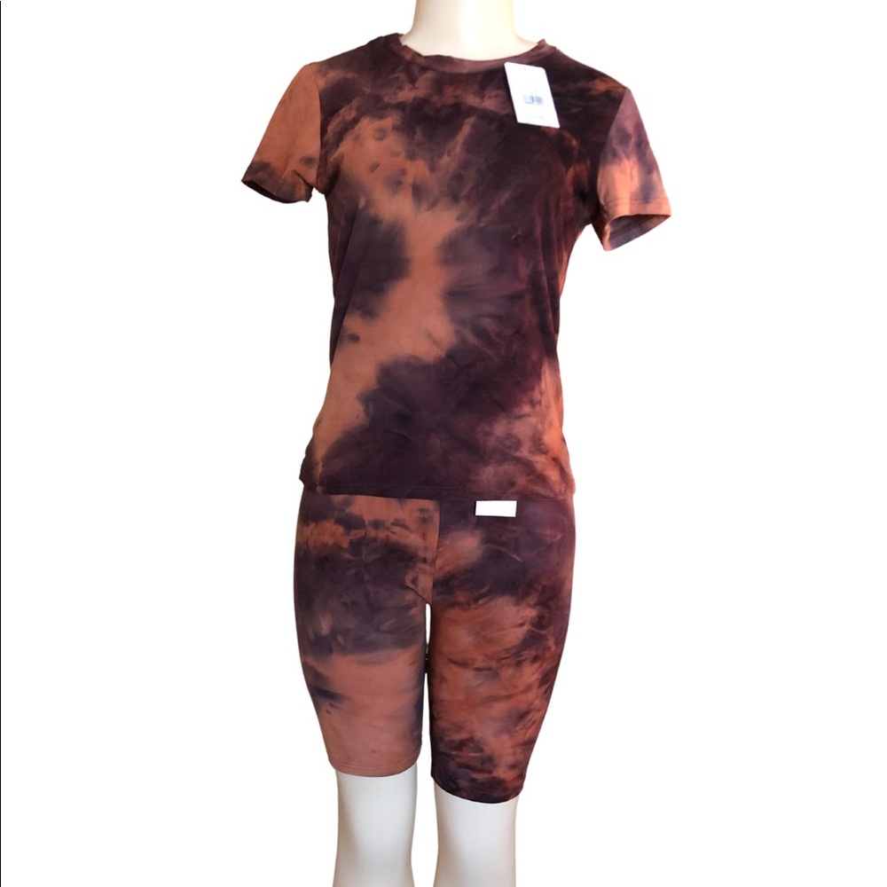 Dark Brown/Orange Tie Dye 2 Piece Short Set